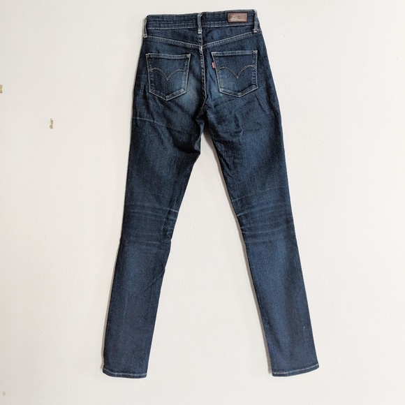 High Waist Levi Skinny Leg Dark Denim Jeans - Picture 4 of 8